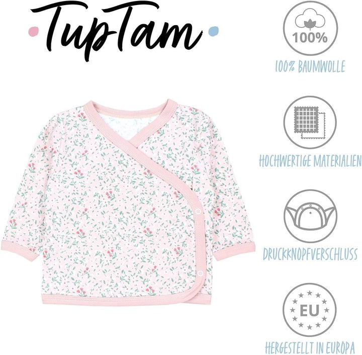 TupTam Baby Langarm Wickelshirt 5er Set aus Oeko-TEX zertifizierten Stoffen Unisex 50 Blumen Mix Gra
