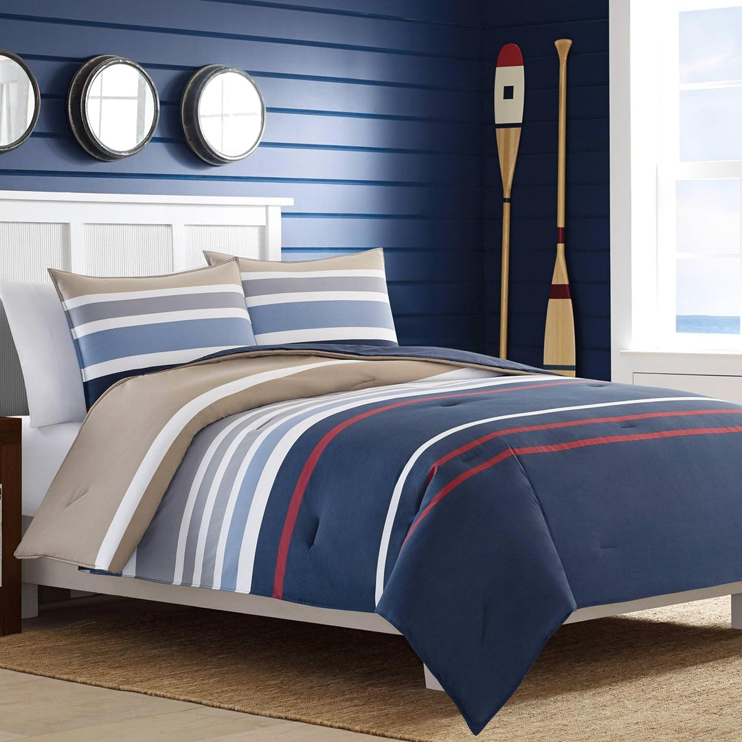 Nautica Bettwäsche-Set für Doppelbett, Baumwolle, wendbar, mit Knopfverschluss, Essentials für Schla