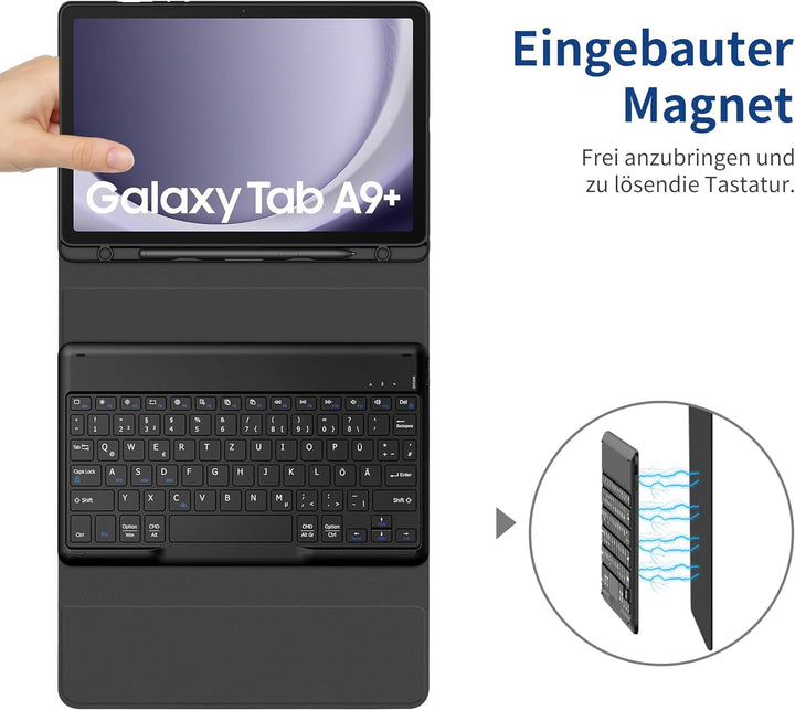 EasyAcc Tastatur Hülle Kompatibel mit Samsung Galaxy Tab А9+ 2023 11 Zoll mit Schutzfolie, [QWERTZ D