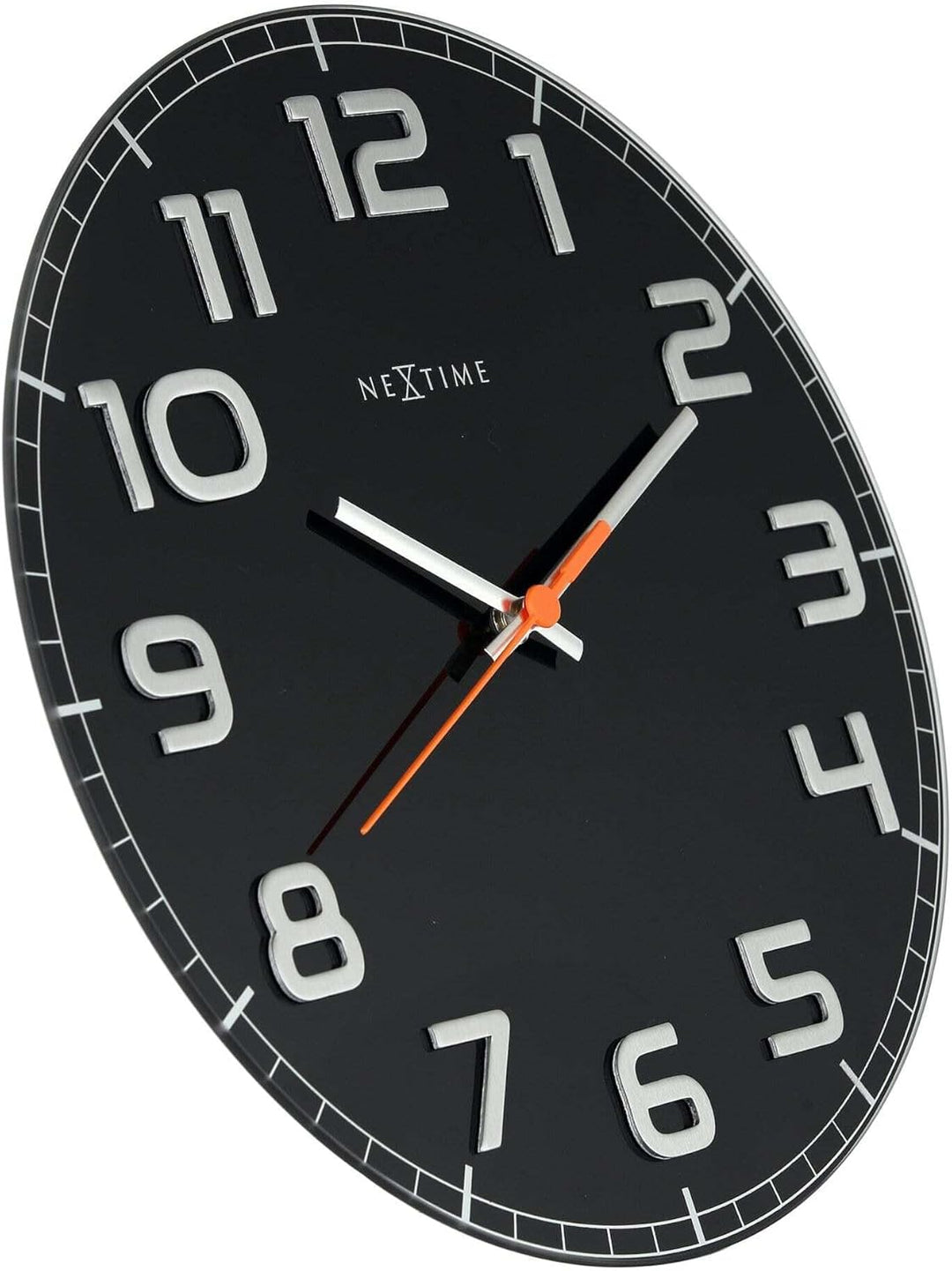 NeXtime 8817ZW Wanduhr CLASSY ROUND, lautlos, rund, aus Glas, Schwarz, ø 30 cm