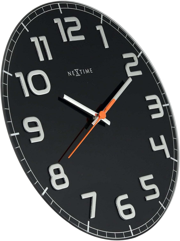 NeXtime 8817ZW Wanduhr CLASSY ROUND, lautlos, rund, aus Glas, Schwarz, ø 30 cm