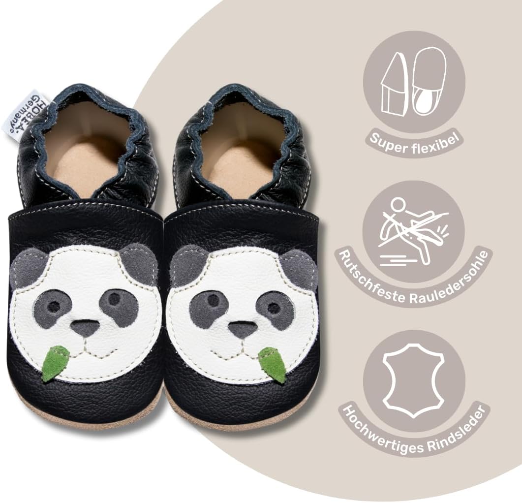 HOBEA-Germany Krabbelschuhe für Jungs und Mädchen in verschiedenen Designs 24/25 EU Pinguin Hellblau