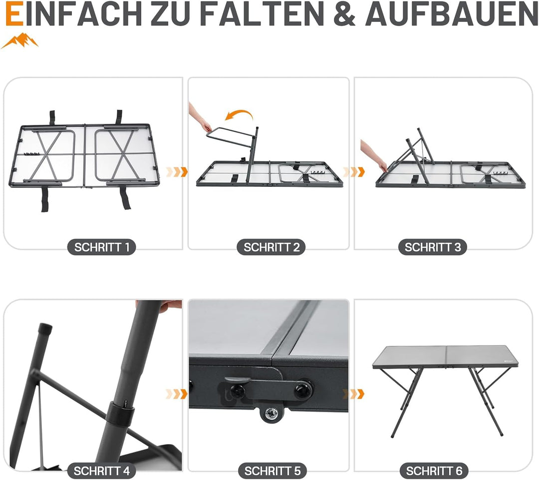 Portal Campingtisch faltbar 120x60cm extra grosse Tischplatte Aluminium Höhenverstellbar Klapptisch