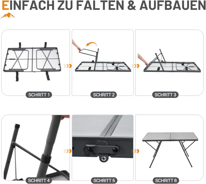 Portal Campingtisch faltbar 120x60cm extra grosse Tischplatte Aluminium Höhenverstellbar Klapptisch