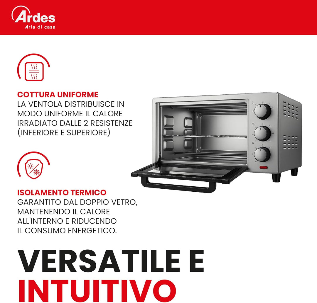 ARDES | AR6264PB Elektrischer Umluft-Kleinbackofen 25 Liter Fassungsvermögen mit Innenbeleuchtung 6