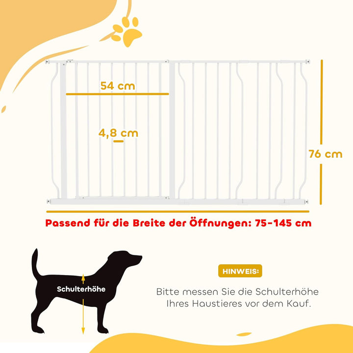 PawHut Türschutzgitter Treppenschutzgitter mit 10/20 cm Verlängerung Türgitter ohne Bohren Treppengi