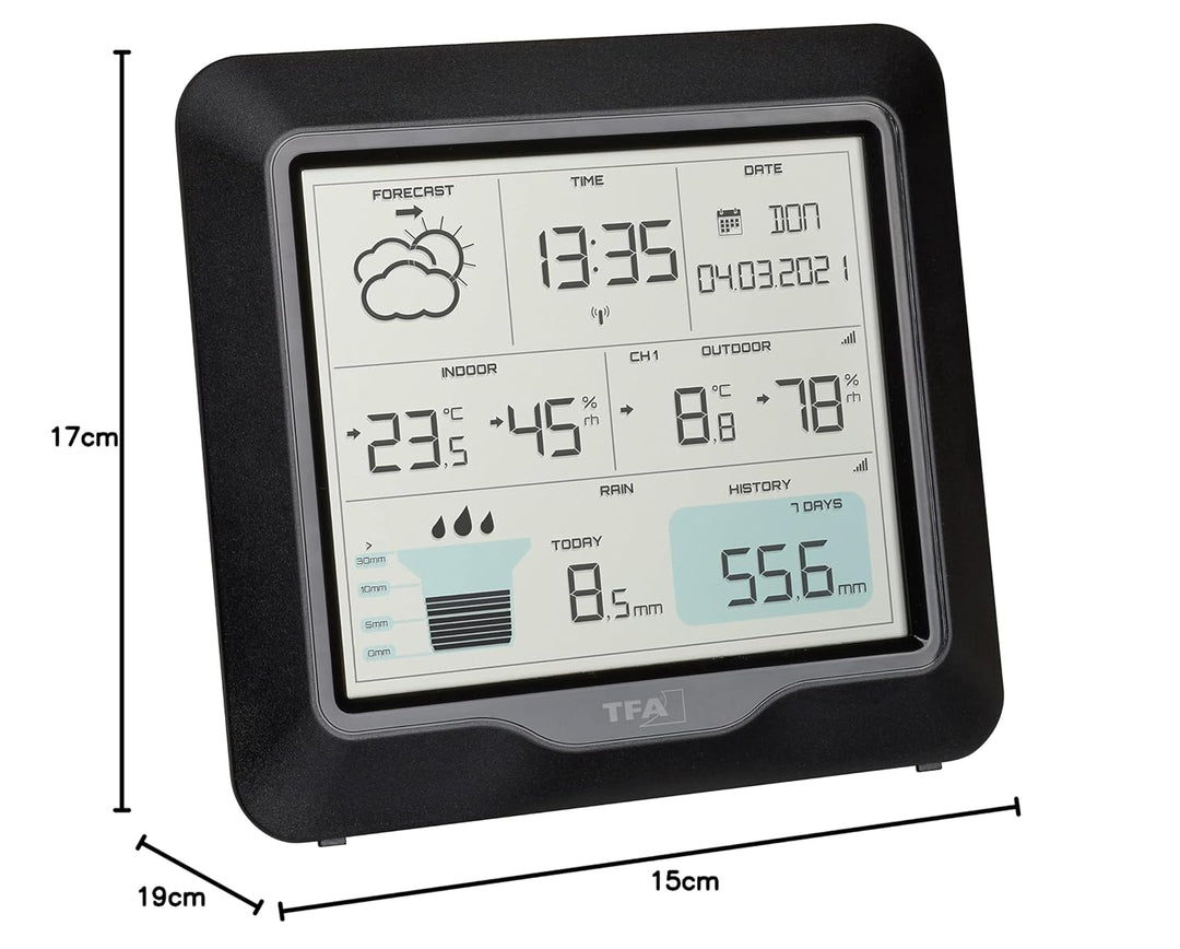 TFA Dostmann RAIN Pro Wetterstation Funk, 35.1160.01, mit Regenmesser und Aussensensor, Wettervorher