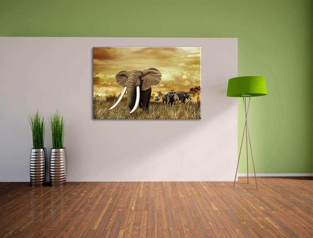 Stolzer Elefant in Savanne Format: 100x70 auf Leinwand, XXL riesige Bilder fertig gerahmt mit Keilra