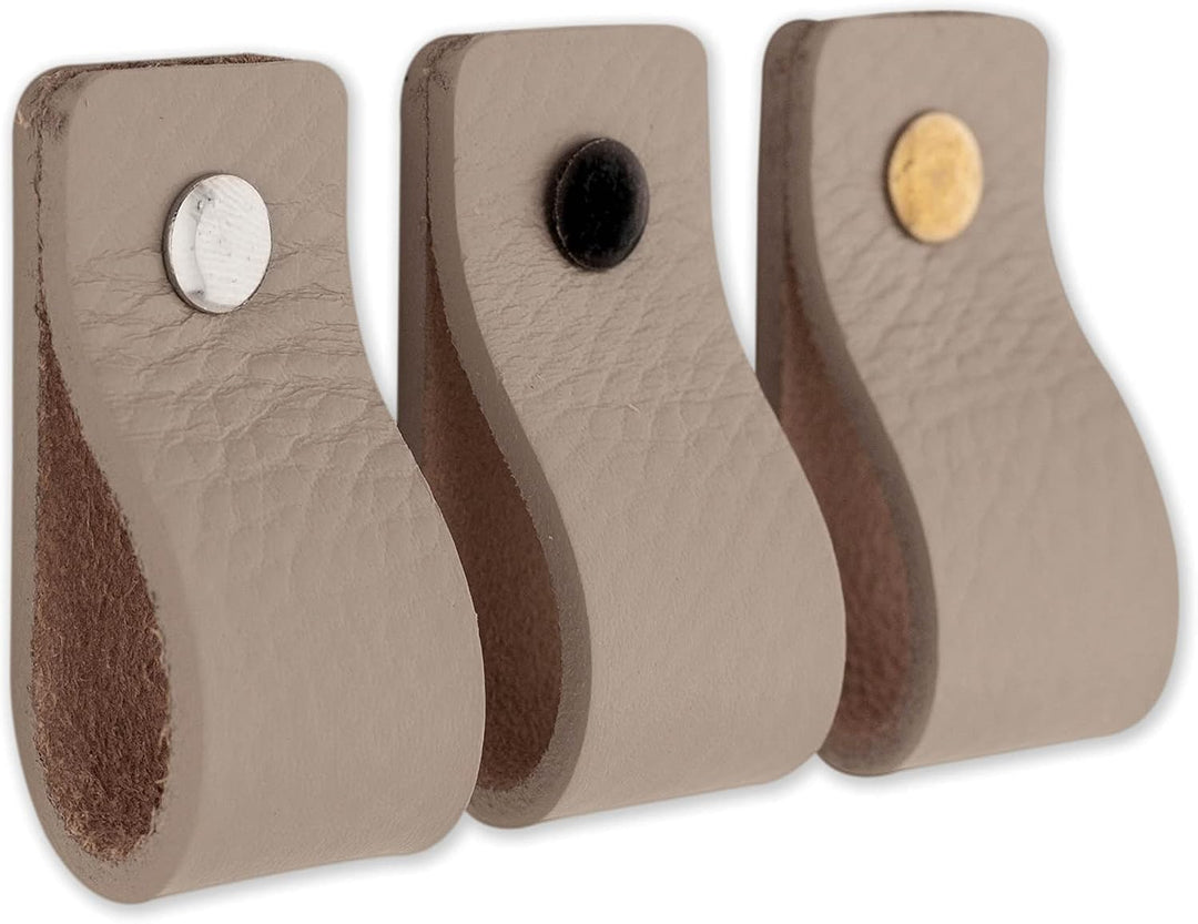 Brute Strength - Ledergriffe für Möbel - Hellgrau - 6 Stück - 12,5 x 2,5 cm - Schrankgriff, Türgriff