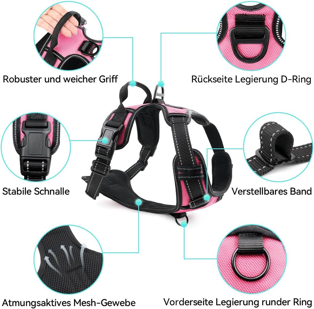 Joytale Anti-Zug Hundegeschirr für grosse Hunde, Pink, L | Perfekter Sitz, gepolstert &amp; reflektieren
