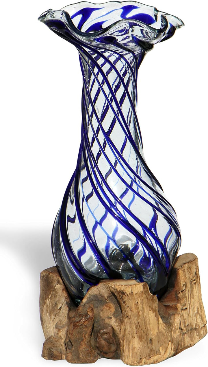 Wogeka - Glas Vase Venezia auf Wurzel-Holz - im modernen Style als Geschenk-Idee zu Weihnachten Gebu