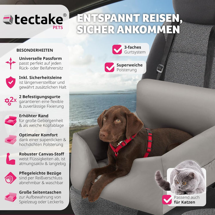 tectake® Hundesitz, Autositz für Hunde, Hunde Autositz für Rückbank, Beifahrer oder Rücksitz, Reiseb