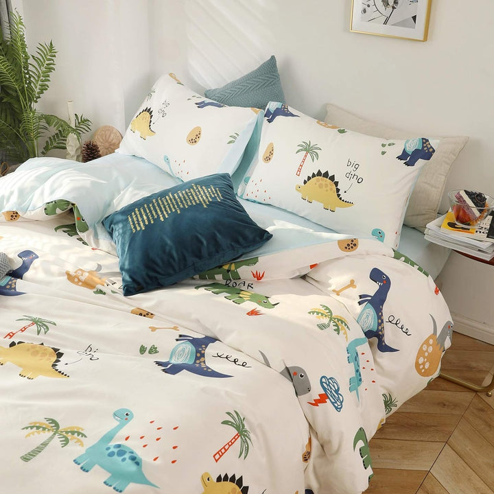 GETIYA 【Neueste】 Dino Bettwäsche 135x200 Kinder Bettwäsche Cartoon Dinosaurier Bettbezug Bunt 100% B