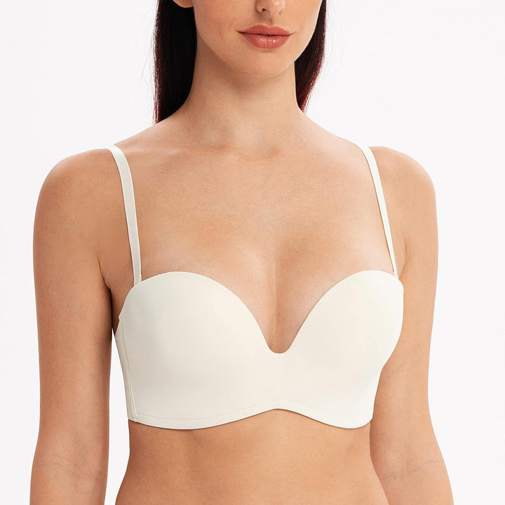 MELENECA Damen Ohne Bügel Push Up Geformte Cups Trägerloser Lift Up BH 80F Gebrochenes Weiss, 80F Ge