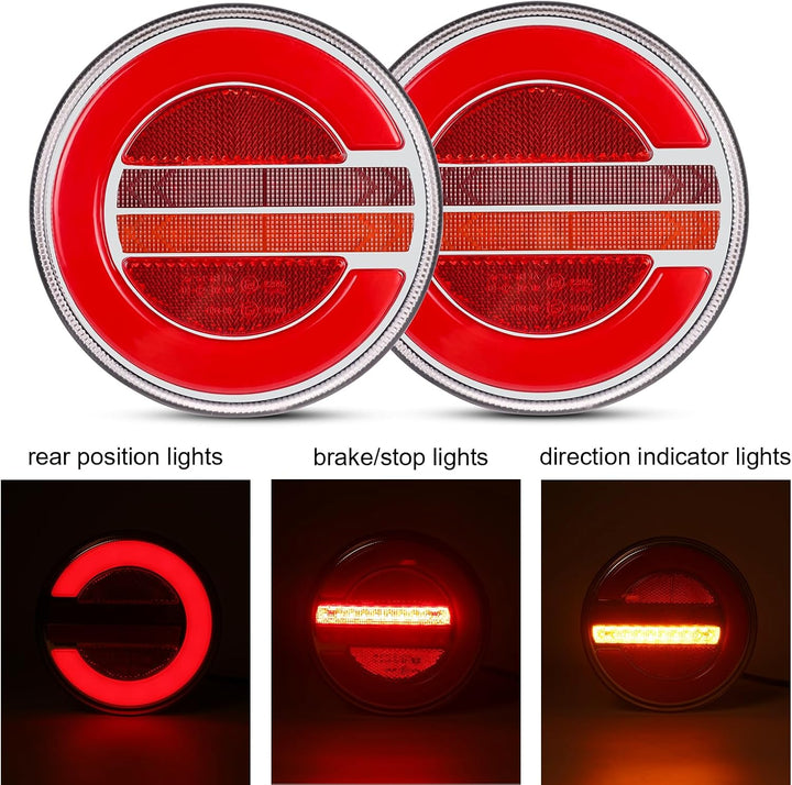 AOHEWEI 2 Stück LED-Anhänger-Rückleuchten 12 V/24 V, rund wasserdicht Rücklicht Brems-Blinker Reflek