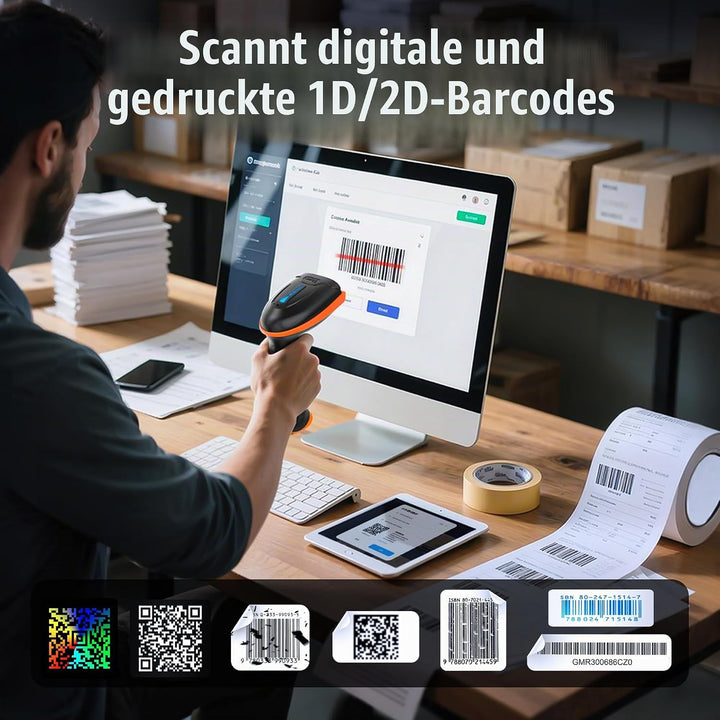 Tera Barcode Scanner 1D 2D QR Wireless Kabellos 2,4 GHz + Wired USB 2,0 Kabelgebunden Handscanner Ba