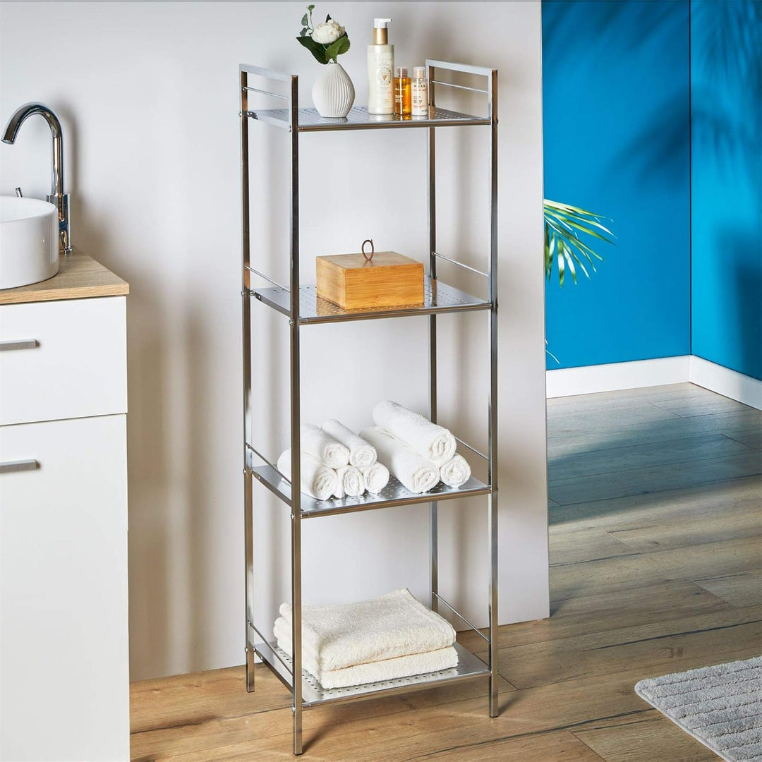 Regal Badregal Metallregal Mehrzweckregal MATIS, verchromt, mit 4 Böden 4 Chrom, 4 Chrom