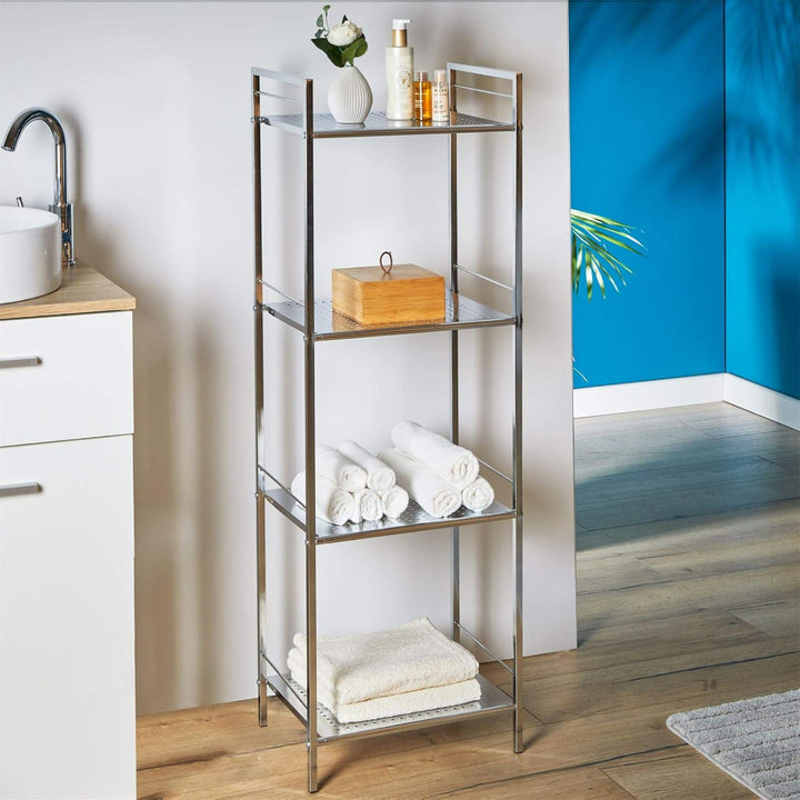 Regal Badregal Metallregal Mehrzweckregal MATIS, verchromt, mit 4 Böden 4 Chrom, 4 Chrom
