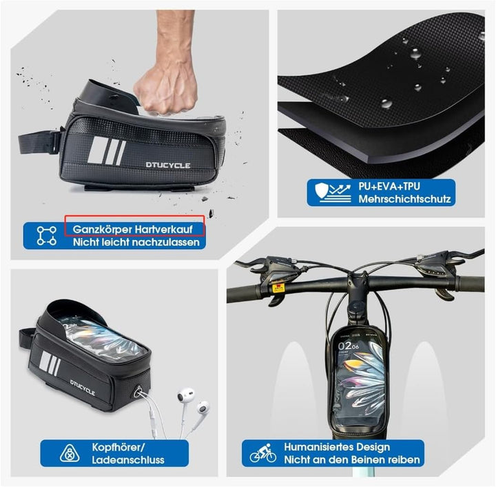 Fahrrad Rahmentasche Wasserdicht Universell für Handy 7zoll, Carbonfaser Lenkertasche Klein für ebik