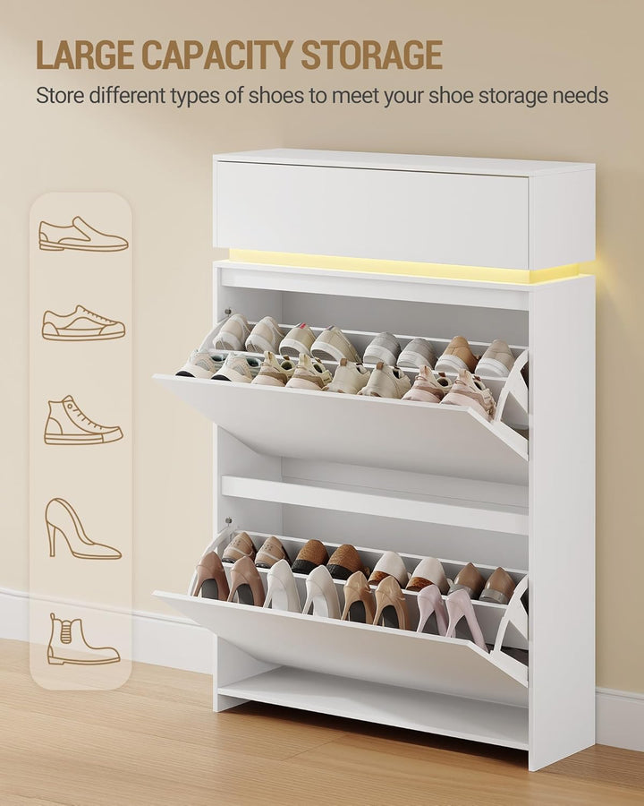 Hzuaneri Schuhschrank, Schuhkipper Schmal mit LED-Leuchten, Schuhregal, Verstellbare Ablagefläche, 1