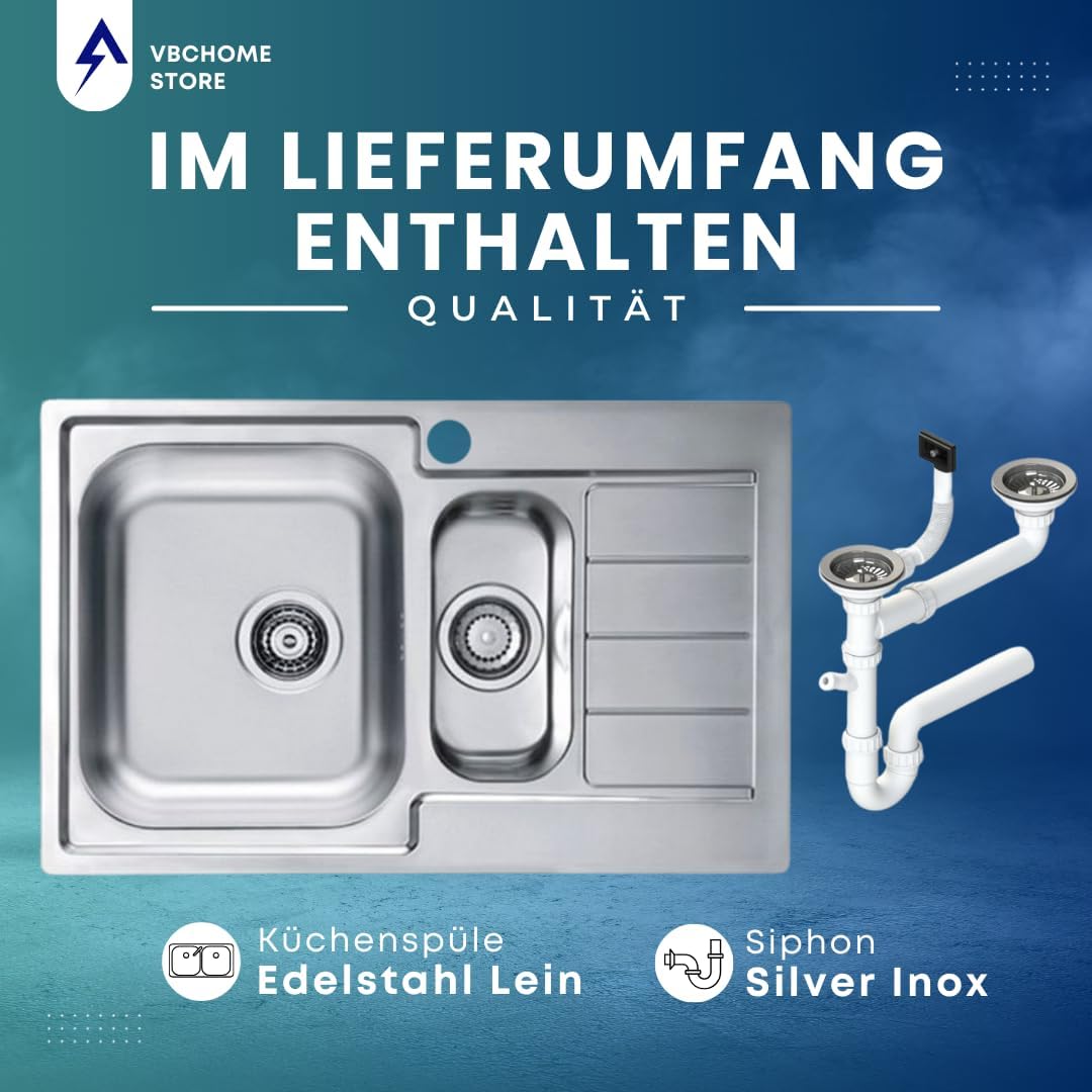 VBChome: Einbauspüle mit Hahnloch Rechts 790x500 mm Camping Küchenspüle - Leinenstruktur Alveus Line