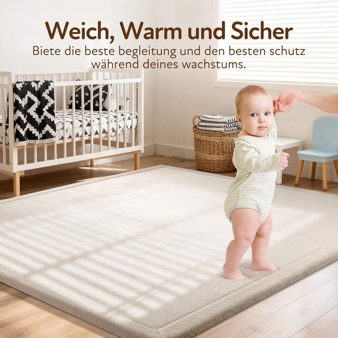 Treeboy Spielmatte Baby 80x150x2cm beige – Teppich für Kinderzimmer mit hochwertigem Memory-Schaum –