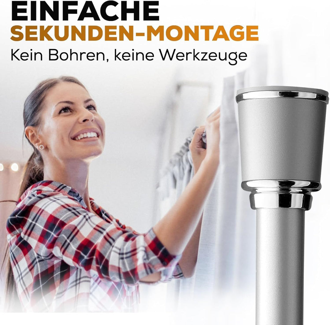 Teleskopstange zum Klemmen 220-270cm, Grau, Ø 32 mm, Multifunktionale Spannstange ohne Bohren - Vorh