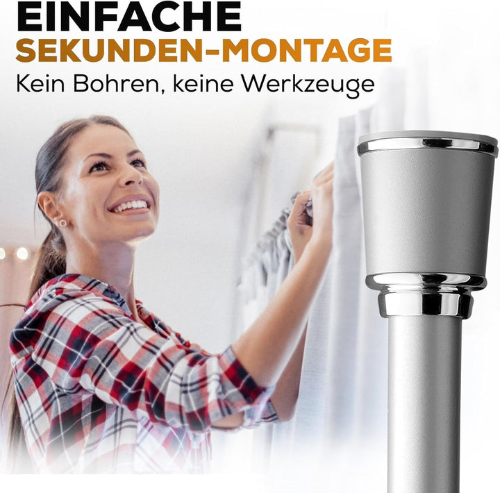Teleskopstange zum Klemmen 220-270cm, Grau, Ø 32 mm, Multifunktionale Spannstange ohne Bohren - Vorh