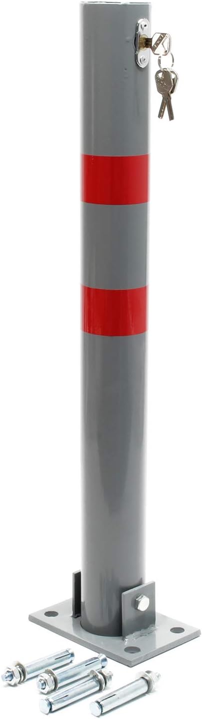 Wiltec Parkpfosten 705 x 75 mm, Parkplatzsperre klappbar rund, Absperrpfosten aus Stahl, Parkpfosten
