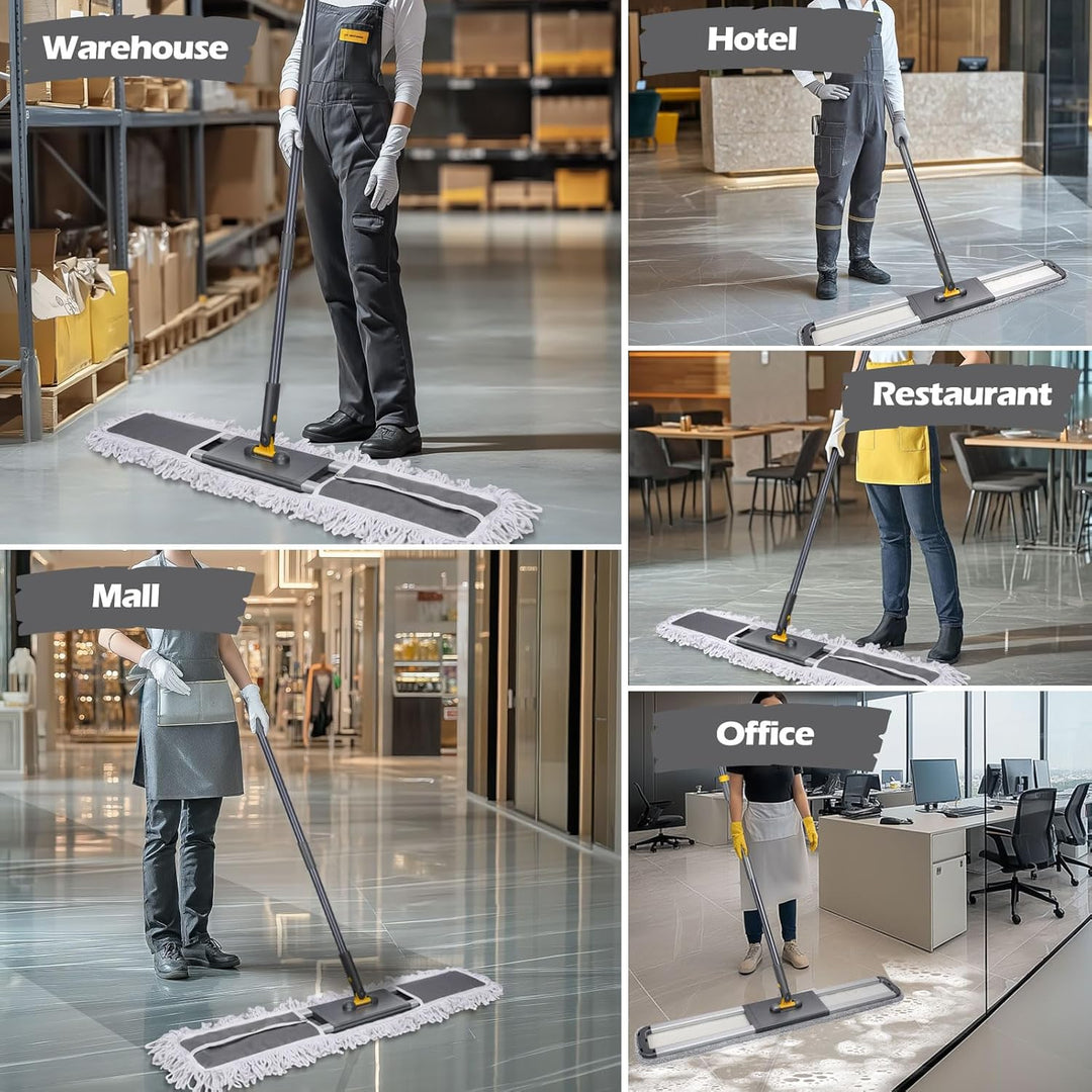 MASTERTOP Bodenwischer Breit, 90cm Gross Wischmop mit Aluminium Stiel und 3 Moppkopf, Industrieller