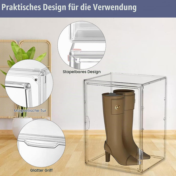 Schuhboxen Stapelbar Transparent 40x25x30 cm Acrylbox mit Magnetisch Tür Handtaschen Aufbewahrung Mu