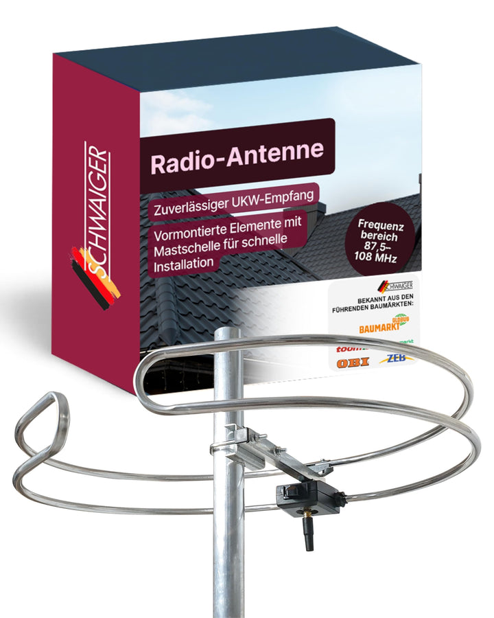 SCHWAIGER Radio Antenne I Ringdipol Antenne für analogen Radioempfang I vormontiert zur Dachmontage