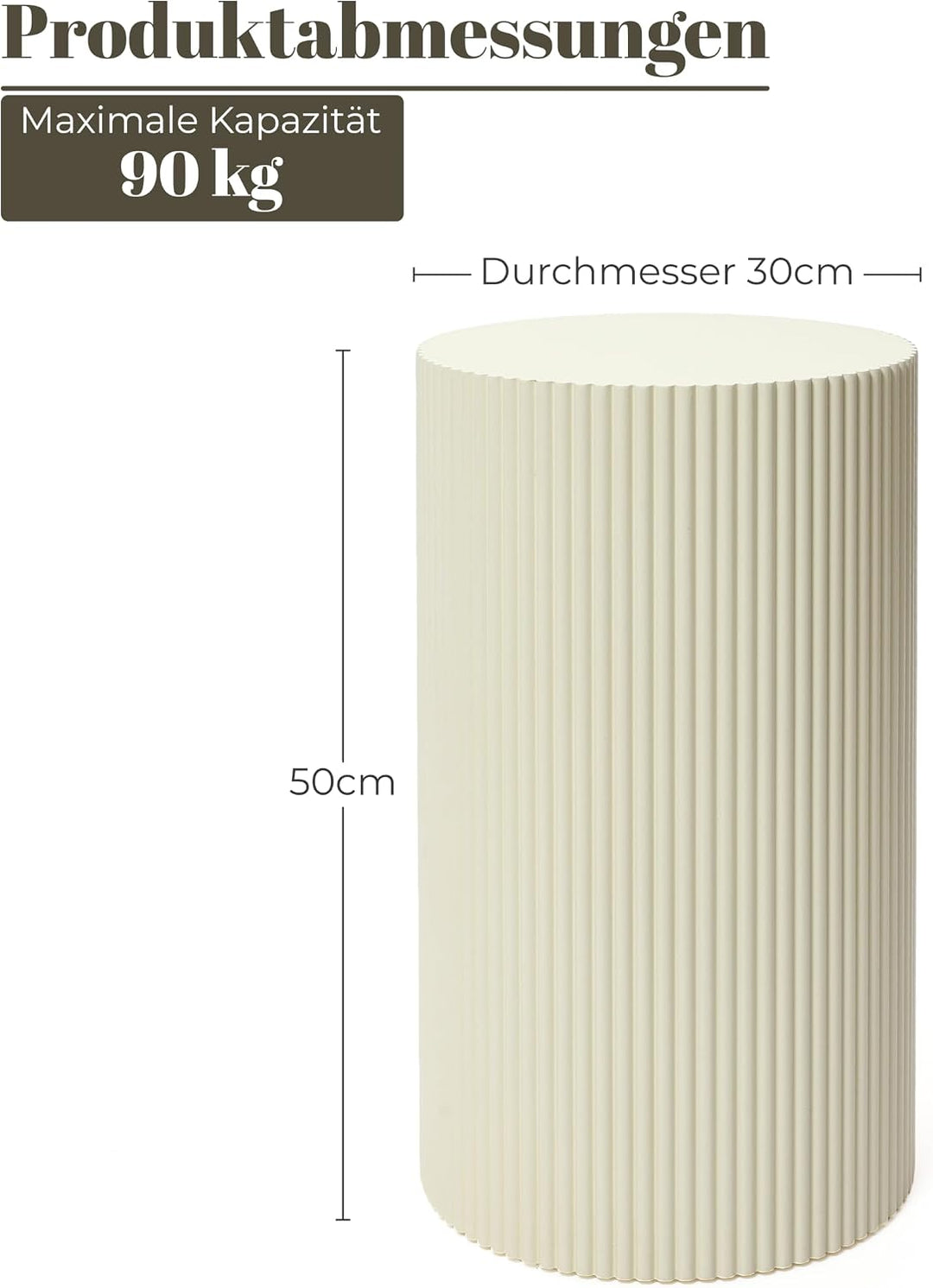 Hometopia Runder Beistelltisch, Holz, modernes geriffeltes Design, Ø 50 cm | Beige Moderner Sofatisc