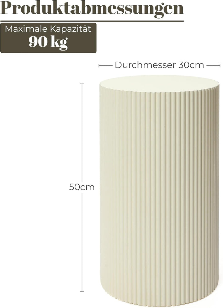 Hometopia Runder Beistelltisch, Holz, modernes geriffeltes Design, Ø 50 cm | Beige Moderner Sofatisc