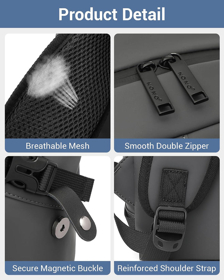 KONO Laptop Rucksack für Herren und Damen, Wasserdichter und Diebstahlsicher Business Laptoprucksack