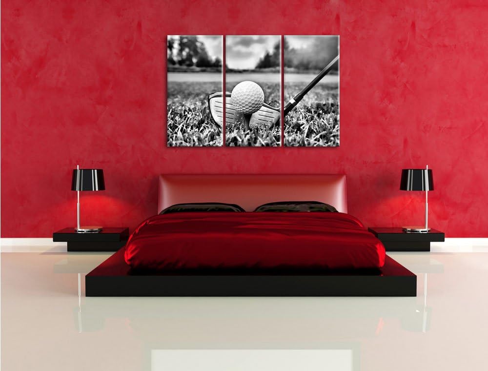 Pixxprint Monocrome, Golf Abschlag 3-Teiler Leinwandbild 120x80 Bild auf Leinwand