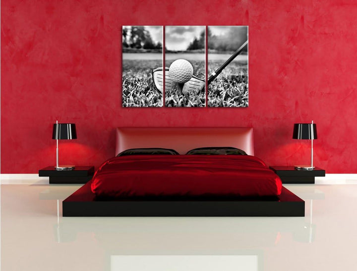 Pixxprint Monocrome, Golf Abschlag 3-Teiler Leinwandbild 120x80 Bild auf Leinwand