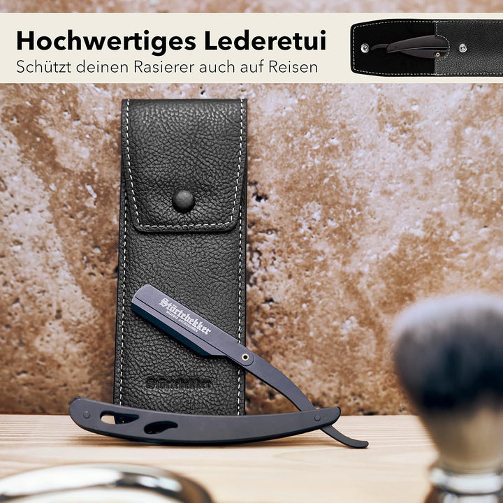 Störtebekker® Rasiermesser im handgefertigten Lederetui inkl. Alaunstift - Straight Razor mit Rasurg
