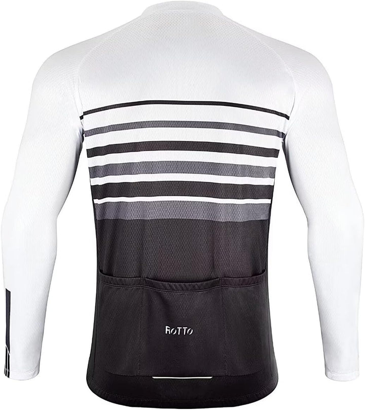 ROTTO Herren Radtrikot Fahrradtrikot Langarm Rennrad Trikot Farbverlauf Reihe 02 Weiss Schwarz XS, 0