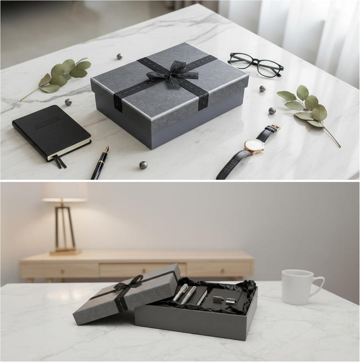 Emartbuy Set mit 3 starren Geschenkboxen, dunkelgraue Box mit dunkelgrauem Deckel, innen braun und d