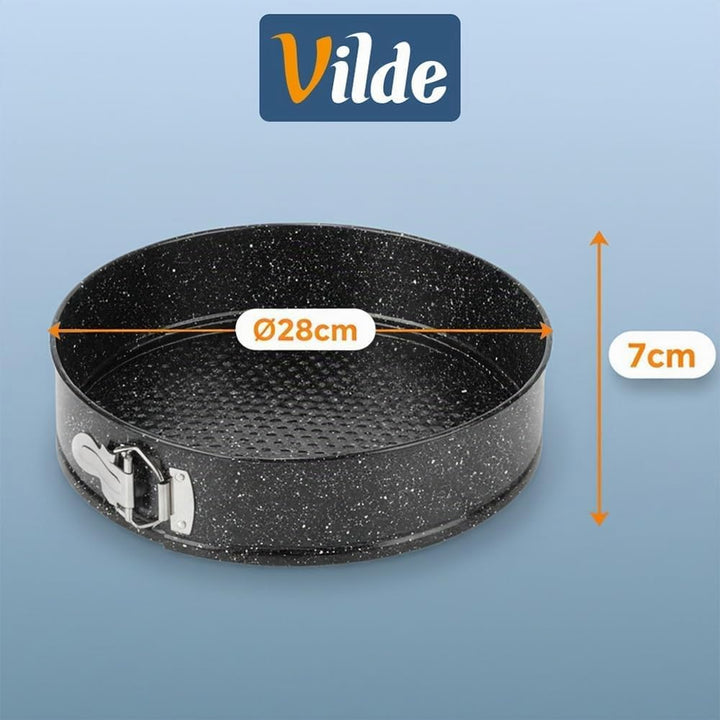 Vilde Backform Rund aus Karbonstahl mit Granitbeschichtung 28 cm mit Deckel Backform 28cm, Backform