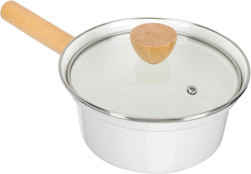 Vaguelly Emaille Topf 16cm, Kasserolle Kochtopf mit Messskala, Glasdeckel, hitzebeständigem Griff, M