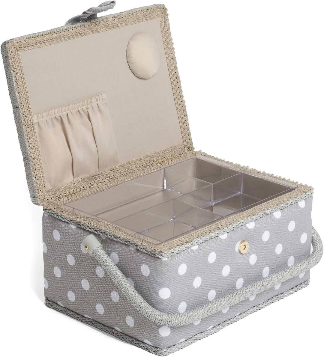 Hobbygift Nähkästchen, Baumwollmischung, Grauer Punkt, Mittelgross Grauer Fleck, Grauer Fleck