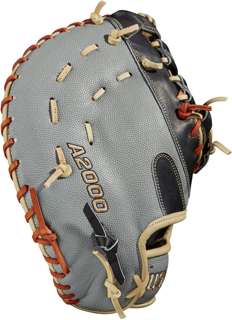 WILSON A2000 Baseball-Handschuh-Serie Linke Hand Wurf First Base SuperSkin Handschuh, 31,8 cm, Grau/