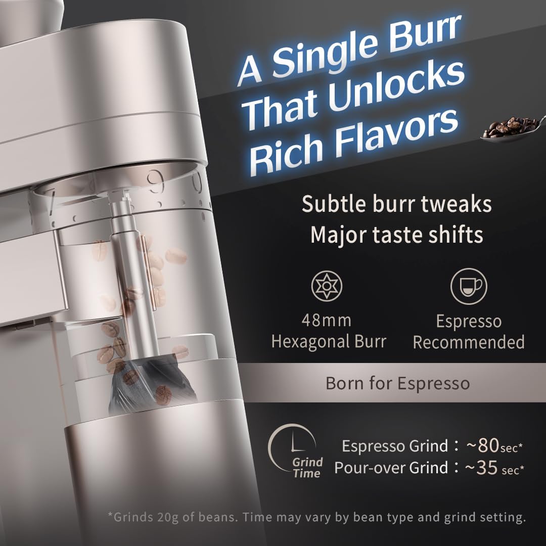 Elektrische Kaffeemühle A4 Champagnergold Für Espresso – Wiederaufladbar, Kabellos, Tragbar, Für den