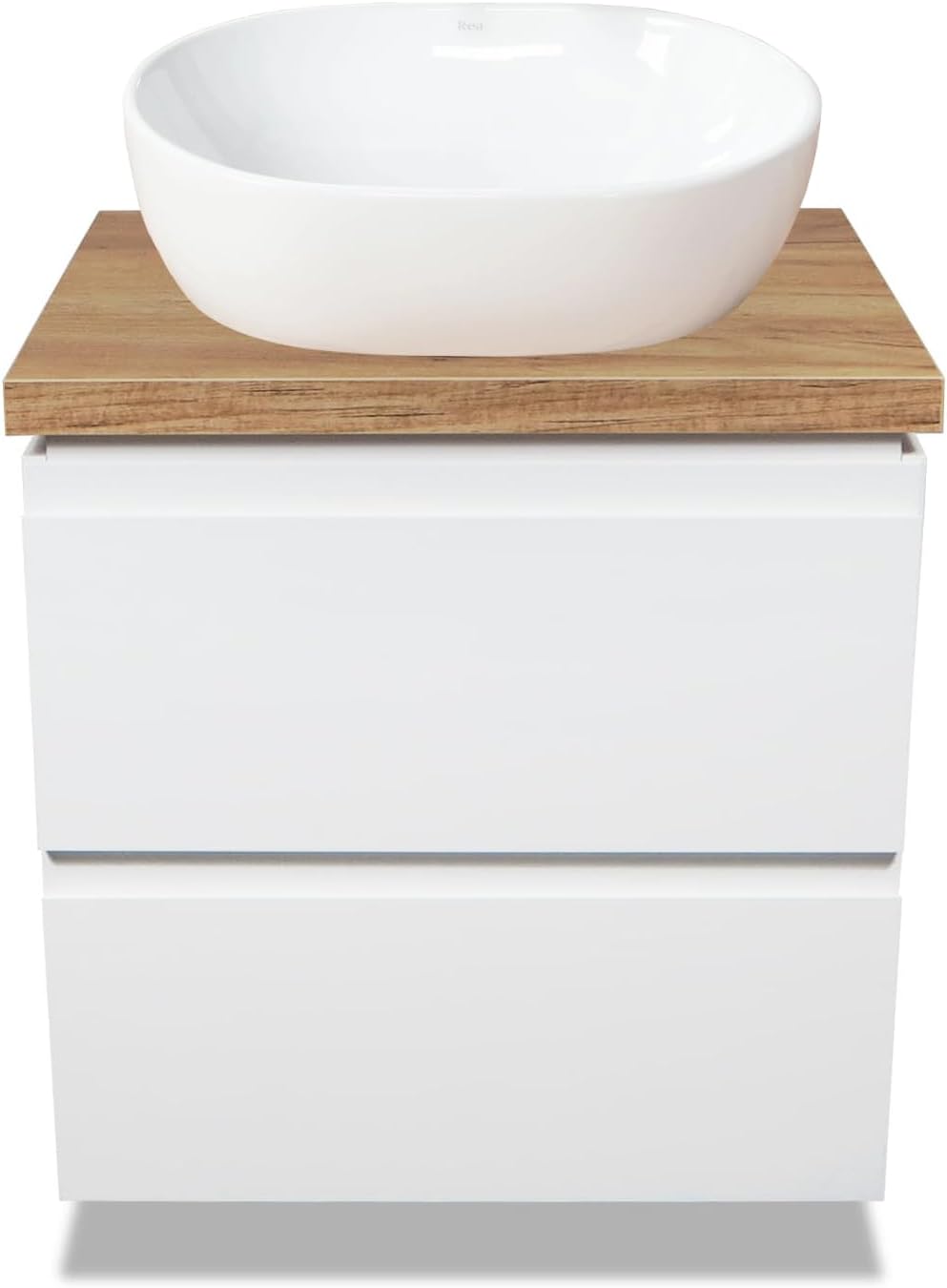 VBChome Badmöbel 50 cm Weiss Aufsatzwaschbecken 48x35 cm Aufsatzwaschtisch mit Waschbeckenunterschra