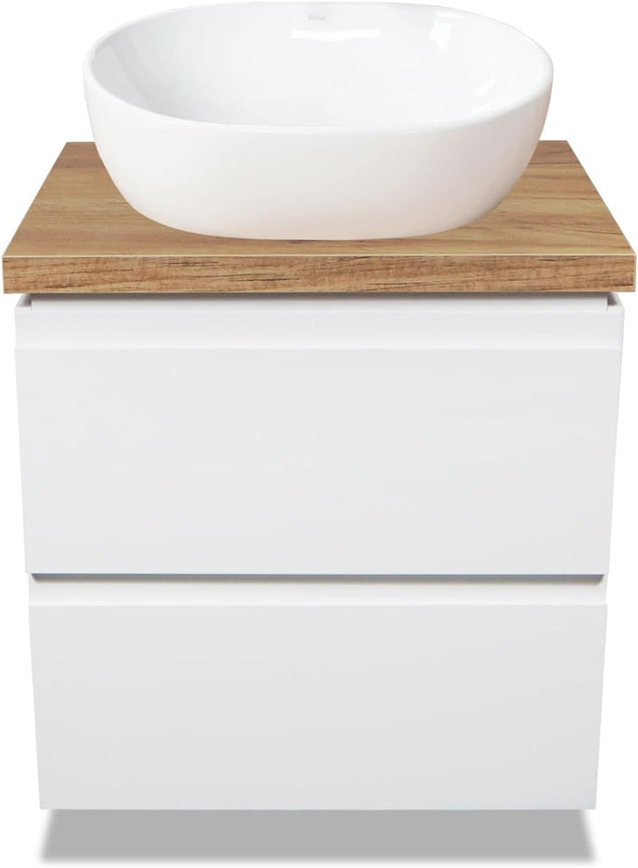 VBChome Badmöbel 50 cm Weiss Aufsatzwaschbecken 48x35 cm Aufsatzwaschtisch mit Waschbeckenunterschra