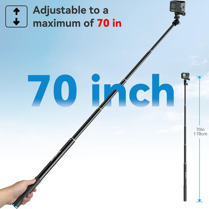 Smatree 70inch(178cm) Aluminiumlegierung ausziehbarer Selfie Stick, Teleskopstange Einbeinstativ für