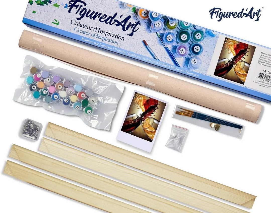 Figured'Art Malen Nach Zahlen Erwachsene Mit Rahmen Rot- und Weisswein - Paint by Numbers Basteln DI