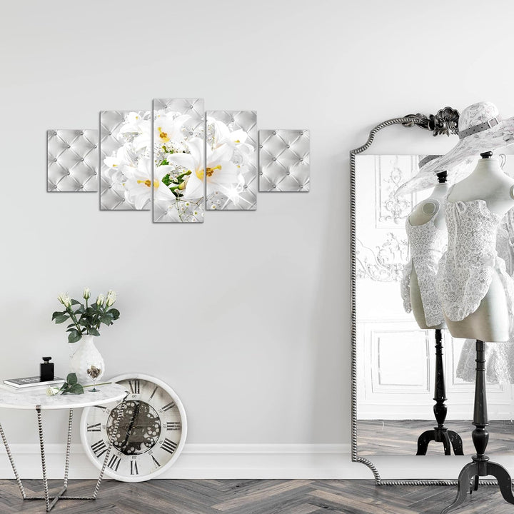 Runa Art Wandbilder Blumen Lilien 5 Teilig Bild auf Vlies Leinwand Deko Wohnzimmer Abstrakt Grün Gel